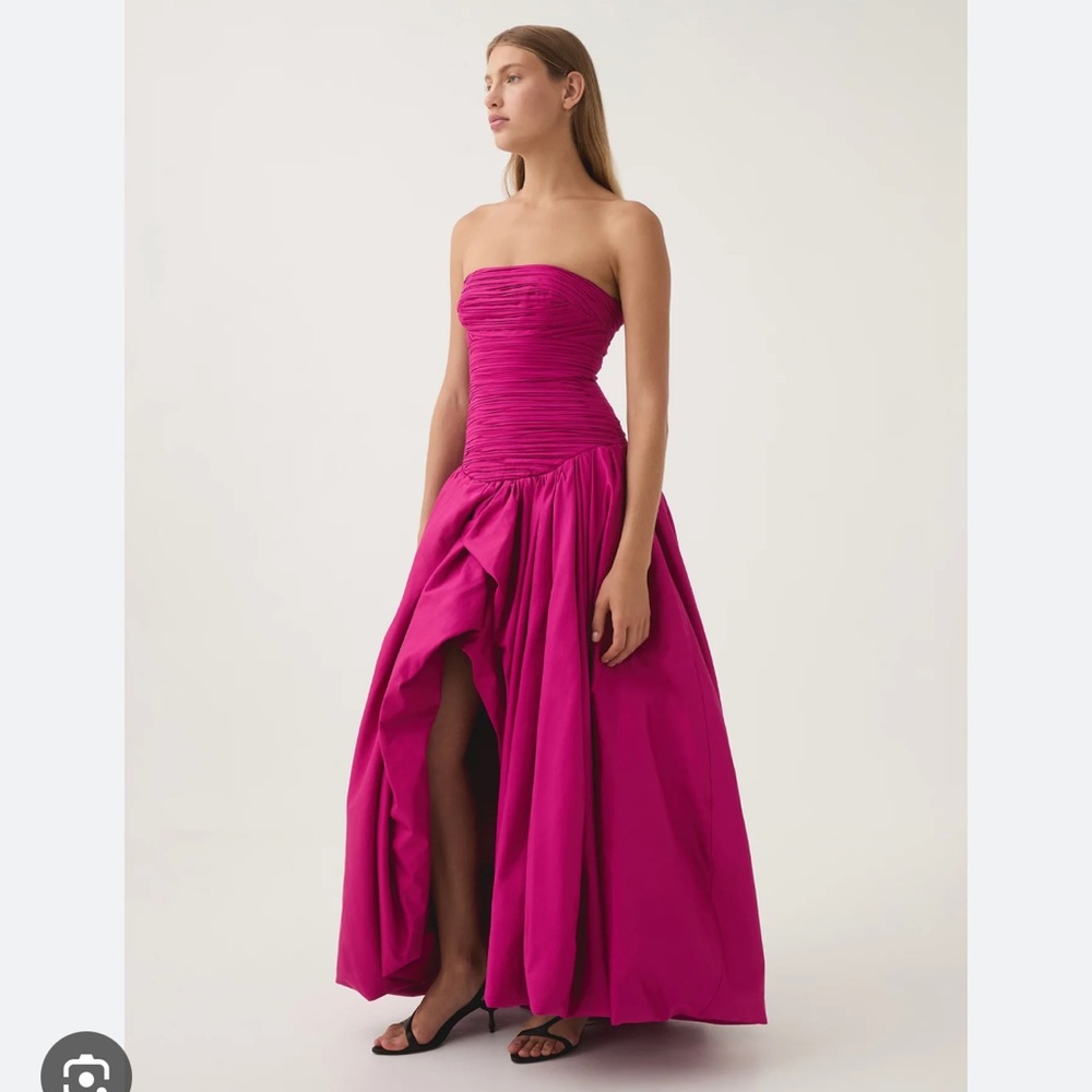 Aje Strapless Fuchsia Ruched Ball Gown